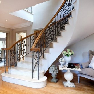 Wrought iron railing on the porch