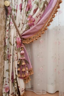 Beige and pink curtains with pickups