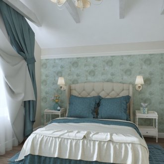 Curtains with pickup in the bedroom interior