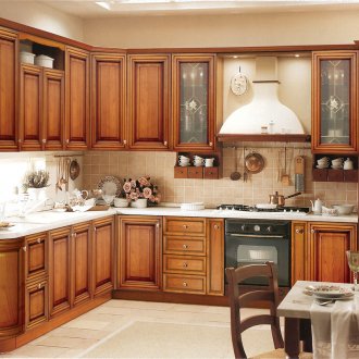 Класическа кухня с дървена фасада