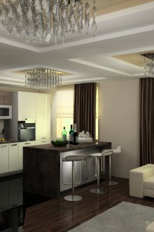 Минималистично зониране на хола и кухнята