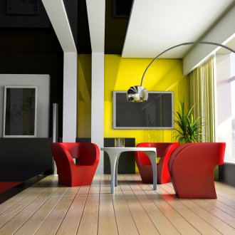 Преплитането на черни, бели и жълти елементи в дизайна