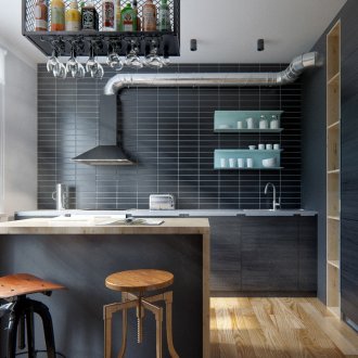 Черна плочка кухня