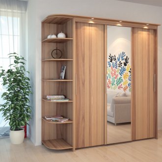 Плъзгащ се гардероб с рафтове и огледална врата