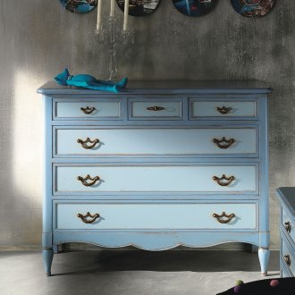 Античен син скрин с метални дръжки