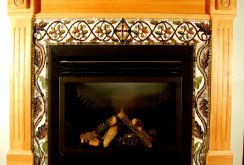 Antique tile fireplace mantel