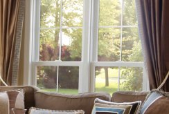 Stained glass film on an arched window