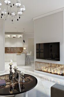 Кухня-хол с камина в интериора