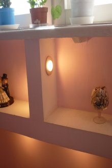 Drywall shelves under the window