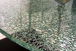 Broken glass table in the interior