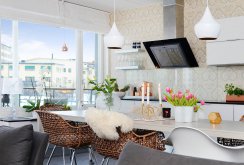 Scandinavian-style dining area and kitchen