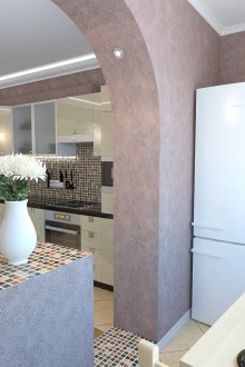 Large kitchen in pastel colors
