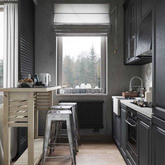 Gray roman blinds for a small kitchen