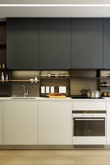 Spacious kitchen in black and white
