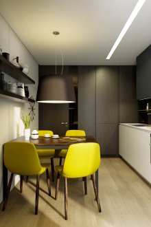 Modern small kitchen in black and yellow