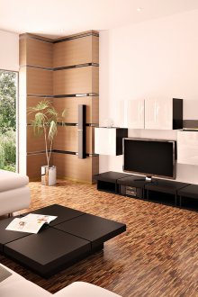 Die kompetente Kombination von dunklen und hellen Farben macht den Raum noch größer