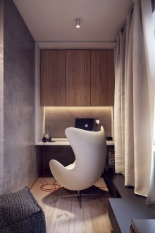 Комбинацията от сиви и светли цветове в офиса