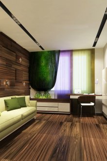 Еко стил с високотехнологични елементи в хола