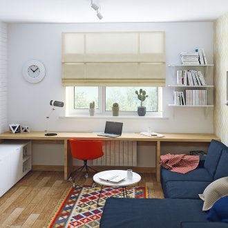 Всекидневна и работна зона в скандинавски стил