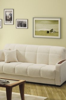 Бял диван с велурена тапицерия