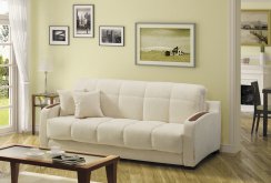 White sofa with velor upholstery