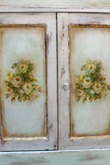 Updating the cabinet with light paint and decoupage