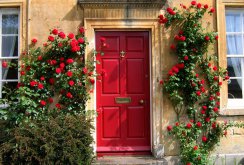 Front door decor with flowers