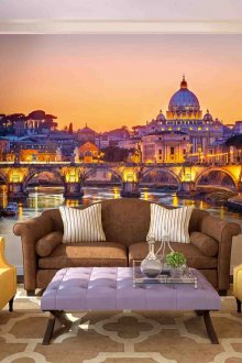 3d тапет в интериора с изображението на вечерния град