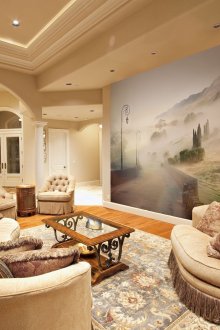 3d тапет в класически хол с картина на пътя и полетата