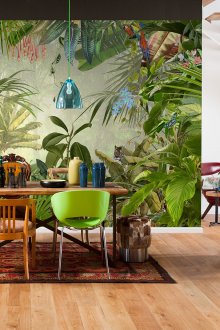 Ярки 3d тапети в трапезарията с изображението на тропическите гори