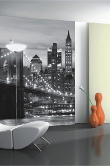 Панел с 3d тапети във всекидневната с изображението на нощния град