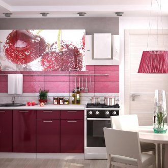 Кухня с ярки черешови щампи