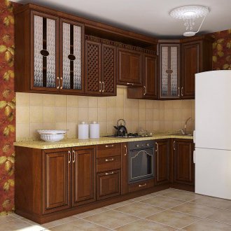 Стилна кухня с дървени фасади