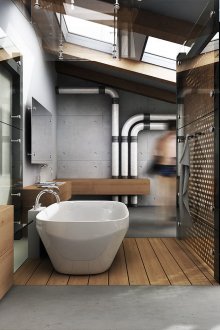 Loft style bathroom with plenty of light