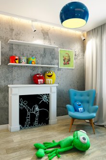 Loft style room with colorful elements
