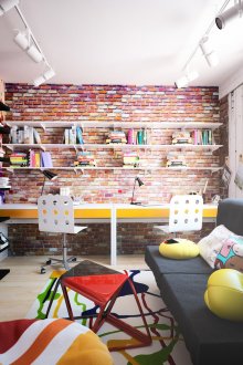 Cozy and bright kids room in the loft style.