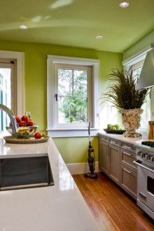 Матов зелен таван за разтягане в кухнята