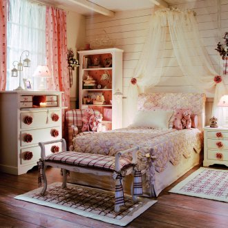 부드러운 헤드보드가 있는 소녀용 침대