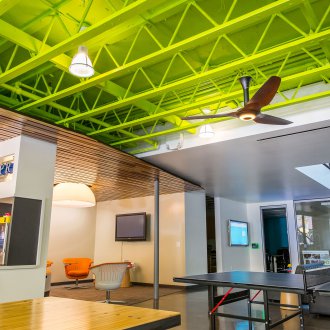 Green ceiling in the interior of the house