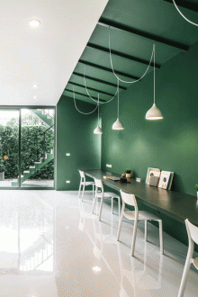 Dark green ceiling