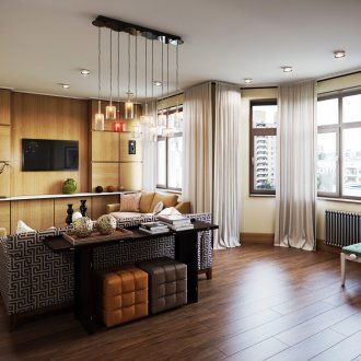 Кафява всекидневна с прозорец