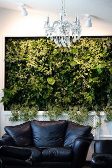 Грандиозен голям панел с живи растения във вътрешността на хола