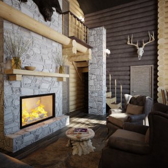 Всекидневна в стила на хижа в страната