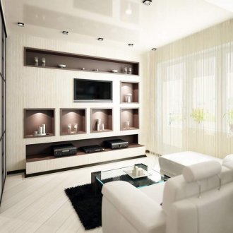 Ниша с рафтове във всекидневната