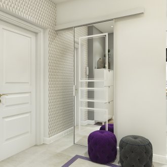 Бял коридор с ярки тахти