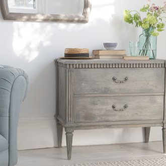 Gray chest of drawers in the living room