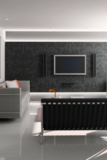 Черен тапет с големи орнаменти в хола