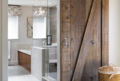 Barn door to the bathroom