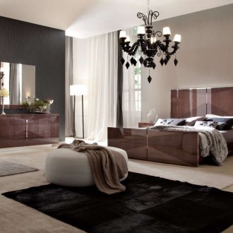 Glossy bed in the bedroom
