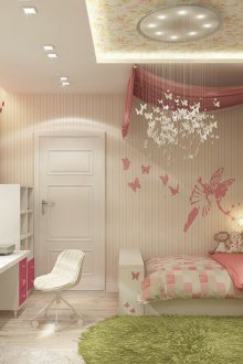 Таван от гипсокартон в детската стая за момичето